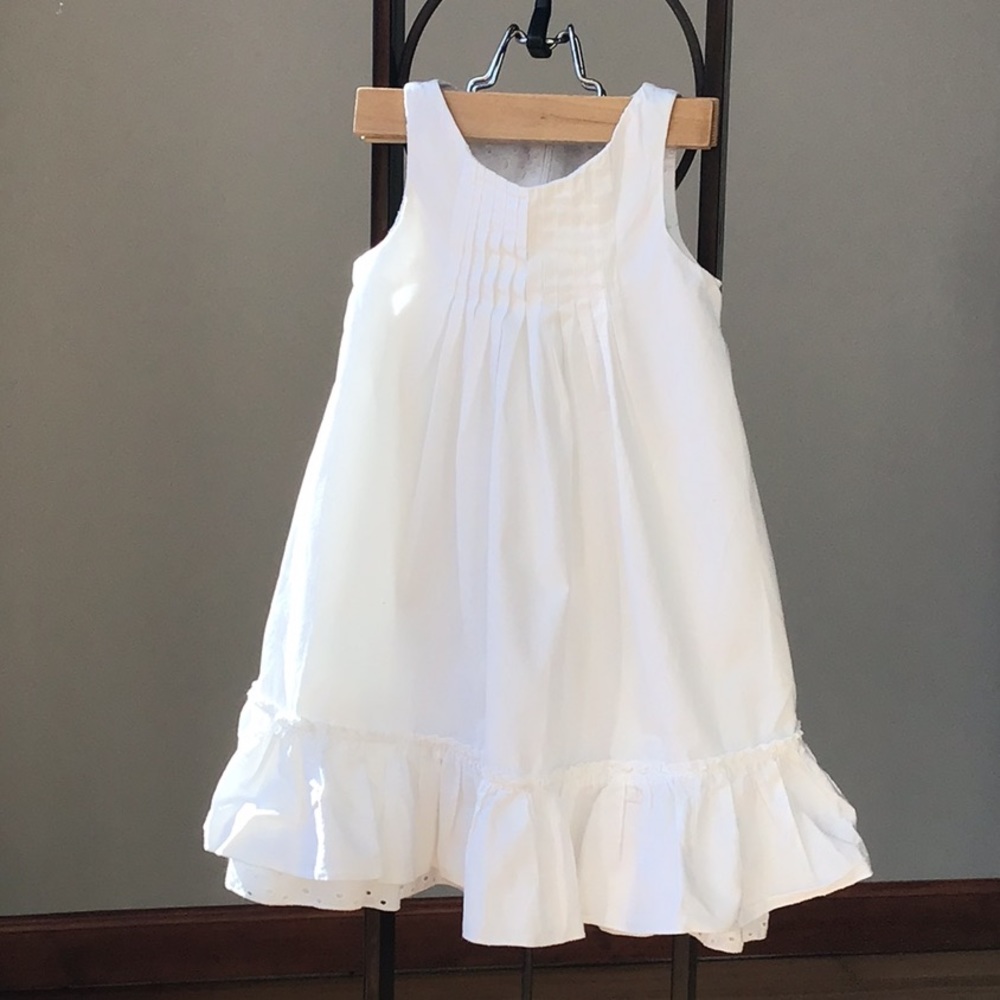 Lapin House Cotton Dress Ruffle Eyelet Solid Bright White Lined‎ Flowy